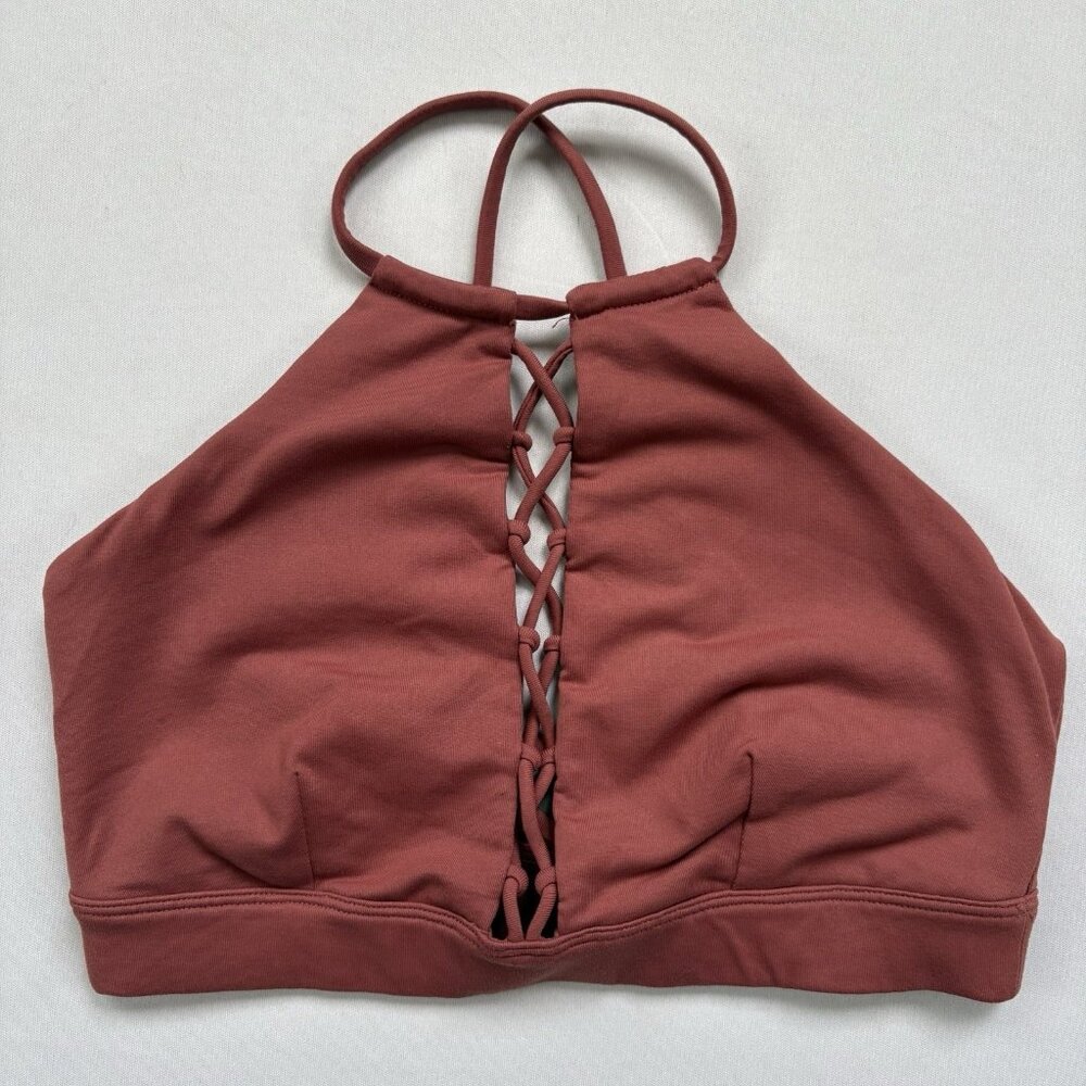Alo Yoga Women’s XS Starlet Lace Up High Neck Cross Back Sports Bra No Padding
